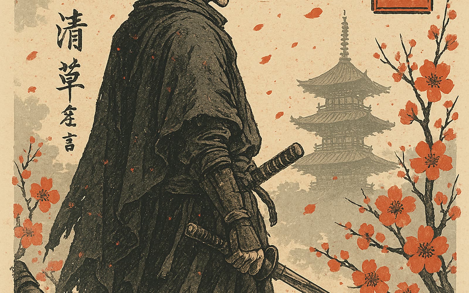 AI-generated samurai print in Tan's Japanese art style